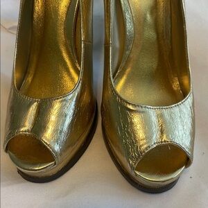 Gold Peep-Toe Heels by Qupid